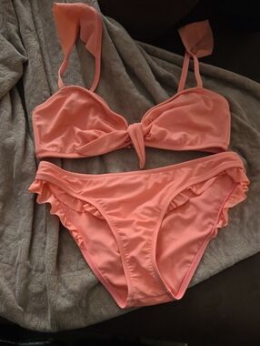 Express Coral Ruffle Bikini Set